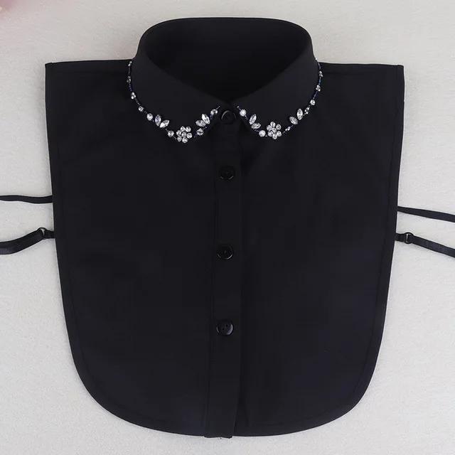 Fashion Ladies Fake Collar for Women Chiffon Fake Collar Rhinestone False Collar Lapel Detachable Button Half-Shirt Blouse Top