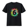 Womens 6Th Birthday T Shirt For Girls Boys 6 Paint Splashes Black 2XL Vintage Washed Graphic Comfortable Unisex Stretched