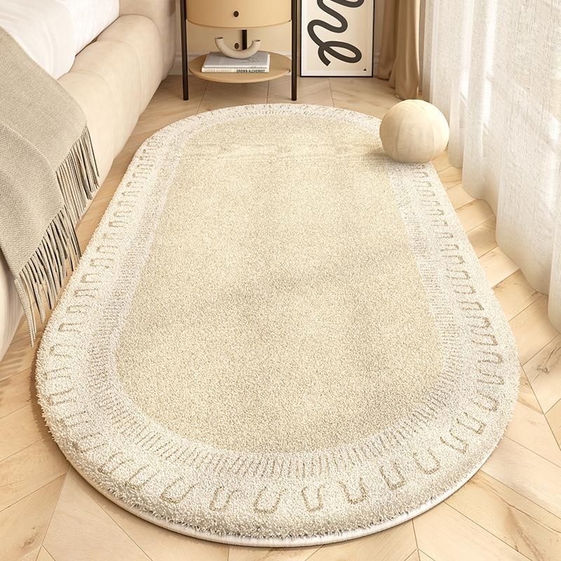 Retro Style Bedroom Decoration Plush Carpet Oval Bedside Rug Fluffy Soft Carpets for Living Room Home Washable Thicken Floor Mat