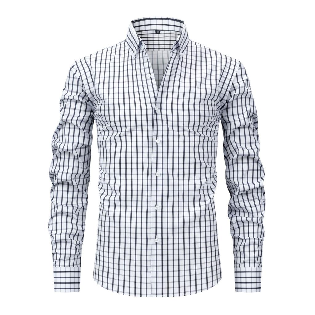 Men's High-Grade 4-Way Stretch Plaid Print Long Sleeve Shirt, Turn-down Collar Men Shirt Wholesale