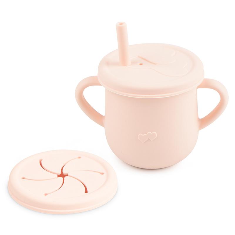 1 Tasse 2 Deckel Silikon Schnabeltassen Snackbecher Baby Trainingsbecher Lebensmittelqualität Silikon Auslaufsicherer Trinkhalmbecher Füttern Trinkgeschirr