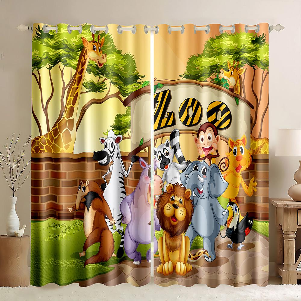Safari Animals Cartoon Jungle Forest Window Curtains Blinds For Living Room Kids Bedroom Bathroom Kicthen Door Home Decor 2Pcs