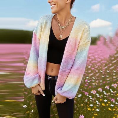 Nuovo Cardigan Patchwork Arcobaleno Autunno Inverno, Maglione Versatile e alla Moda, Cappotto Lavorato a Maglia, Top da Donna