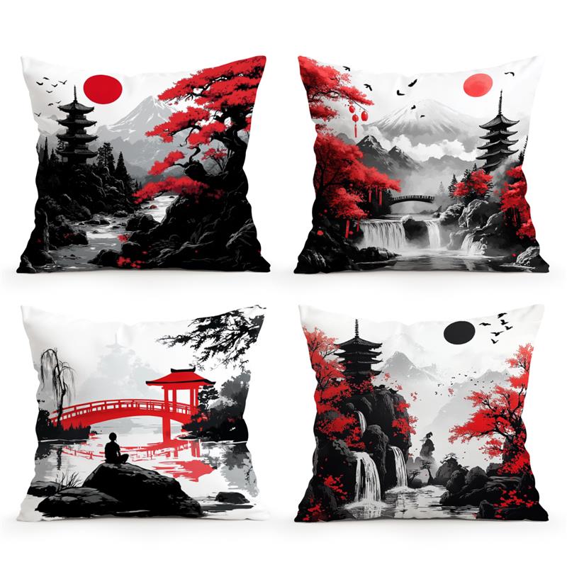 Japan Landscape Cushions Pillowcase Printed Polyester 45X45Cm Throw Pillow Cover Decorative Sofa Cushion Pillowslip Home Decor