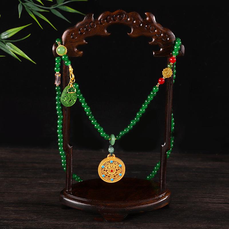 Chinese Style Pearl Necklace Hanfu Accessory Zinc Alloy Hollow Carved Pendant Long Chain Necklace