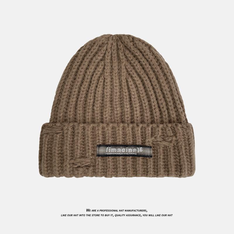 Small Label Knitted Hat Women's Autumn and Winter Outdoor Cycling Pullover Hat Versatile Thickened Ear Protection Cold Proof Woolen Hat