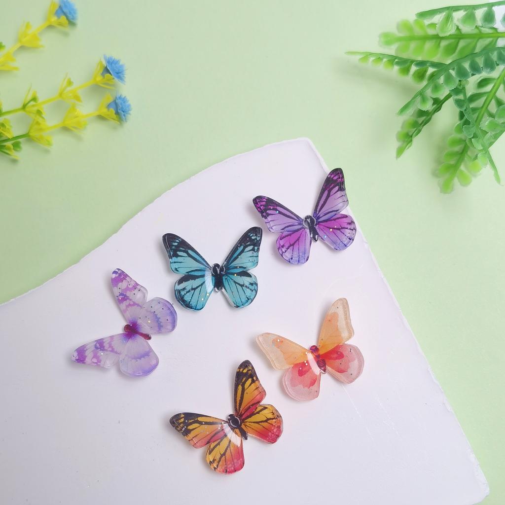 100Pcs Resin Glitter Colorful Butterfly Flatback Cabochon Fit Hair Bows Center Accessories DIY Embellishment Scrapbook Crafts