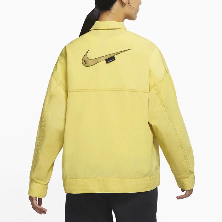 Nike Sportswear Swoosh Solid Logo Print Polo Jacket Women Jackets Bright-Yellow DM6204-304