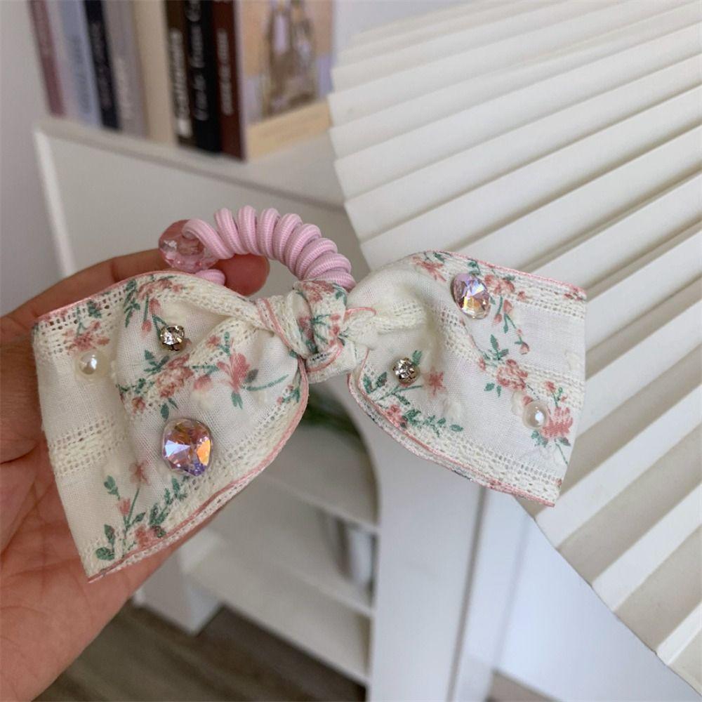 Korean Style Embroidery Lace Headband Floral Rhinestone Hair Band Sweet Bow Hair Rope  Headwear