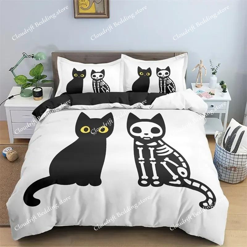 Kawaii Katt Dynetrekk Tegneserie Sengetøysett Mikrofiber Søt 3D Dyr Dundyne Trekk Twin Full King For Barn Gutt Jente Tenåringsrom