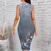 Women Plus Size Sleeveless Round Neck Midi Dress Elegant Gradient Floral Print Bodycon Dress For Daily Party Wear