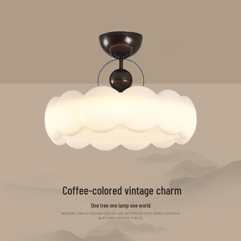 Pre-owned Retro Round Walnut Wood Chandelier for Bedroom or Study - Eye-Protection Ceiling Light