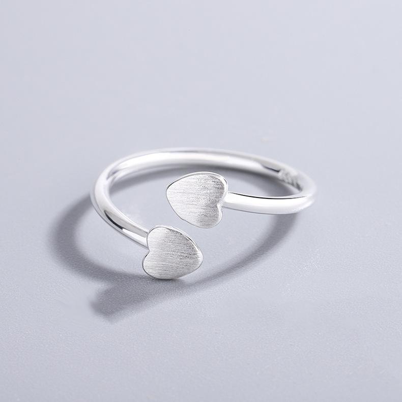 New Cute Brushed Love Simple 925 Sterling Silver Jewelry Fresh Small Heart Shaped Opening Rings TYB476