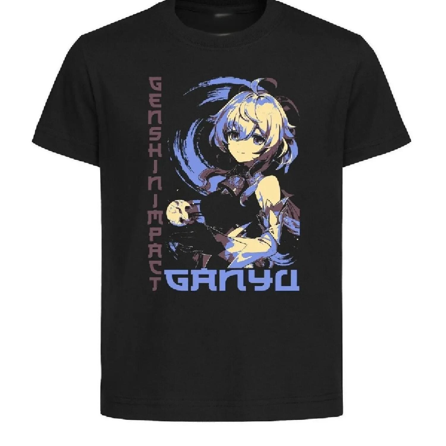

Black T Shirt Black Jersey Japanese Style Genshin Impact Ganyu-Unisex clothing S