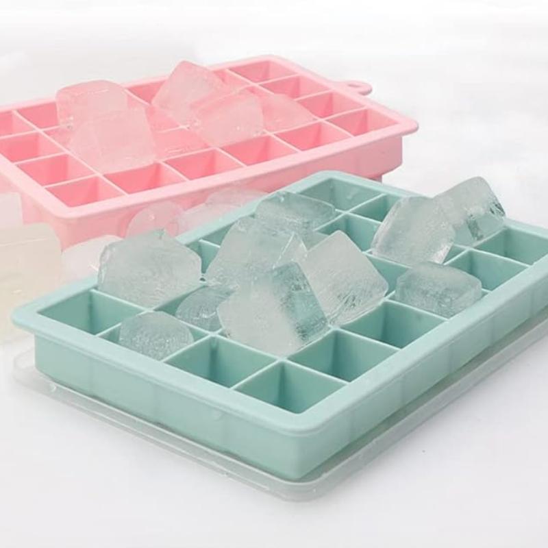 Tavă pătrată pentru cuburi de gheață cu 24 de grile, cu capac, flexibil, ușor de eliberat, din silicon, pentru cuburi de gheață, reutilizabilă, pentru congelator de gheață, pentru cocktailuri și băuturi