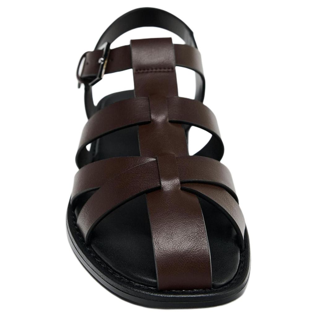 Zara Pu Vintage Cool Lace-Up Back Strap Round Toe Flat Roman Sandals 1.5Cm Women Sandals Brown 13523510-38