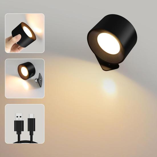 LED Wall Lamp Night Light with Remote Control Dimmable Rechargeable 360-Degree