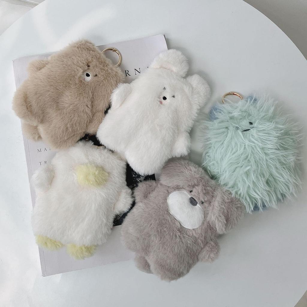 AS KNOW AS plus (ASKNOW AS PLUS) ZY8576 Souffle Key Ring Pouch, Rabbit, Size F, Ivory and White. Fluffy and fluffy plush toy. Cute pouch for small