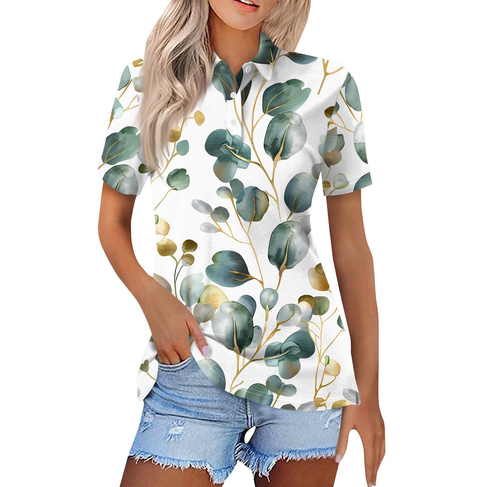 

Женская модная повседневная рубашка с отворотом и коротким рукавом с принтом, женские топы на пуговицах M зелёный