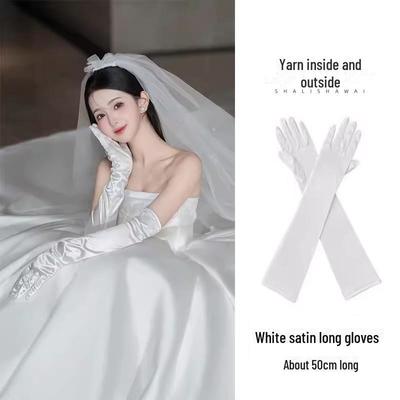 Retro White Satin Wedding Gloves for Brides - Elegant Long Dinner & Photo Etiquette