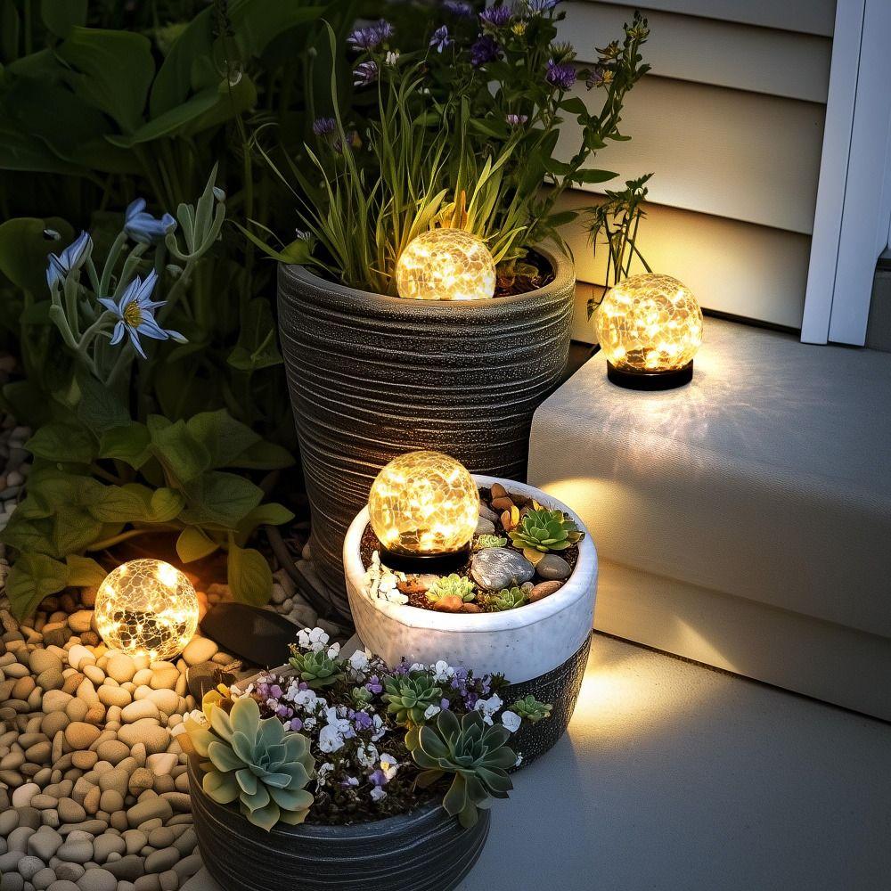 Waterproof Solar Globes Auto on/Off Cracked Glass Solar Lights Solar Energy Warm and Colorful Light Globe Lights Yard