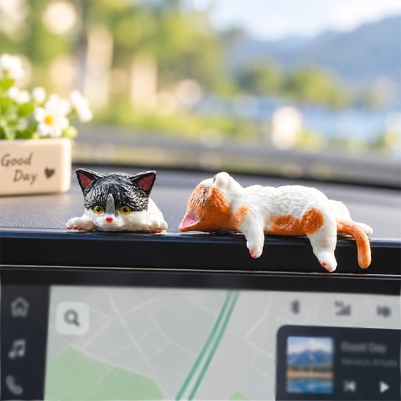 5Pcs Cute Kitten Decoration Creative Sleeping Cat Doll Home Ornaments Toy Cat Car Interior Landscape Decoration Adorable Gifts