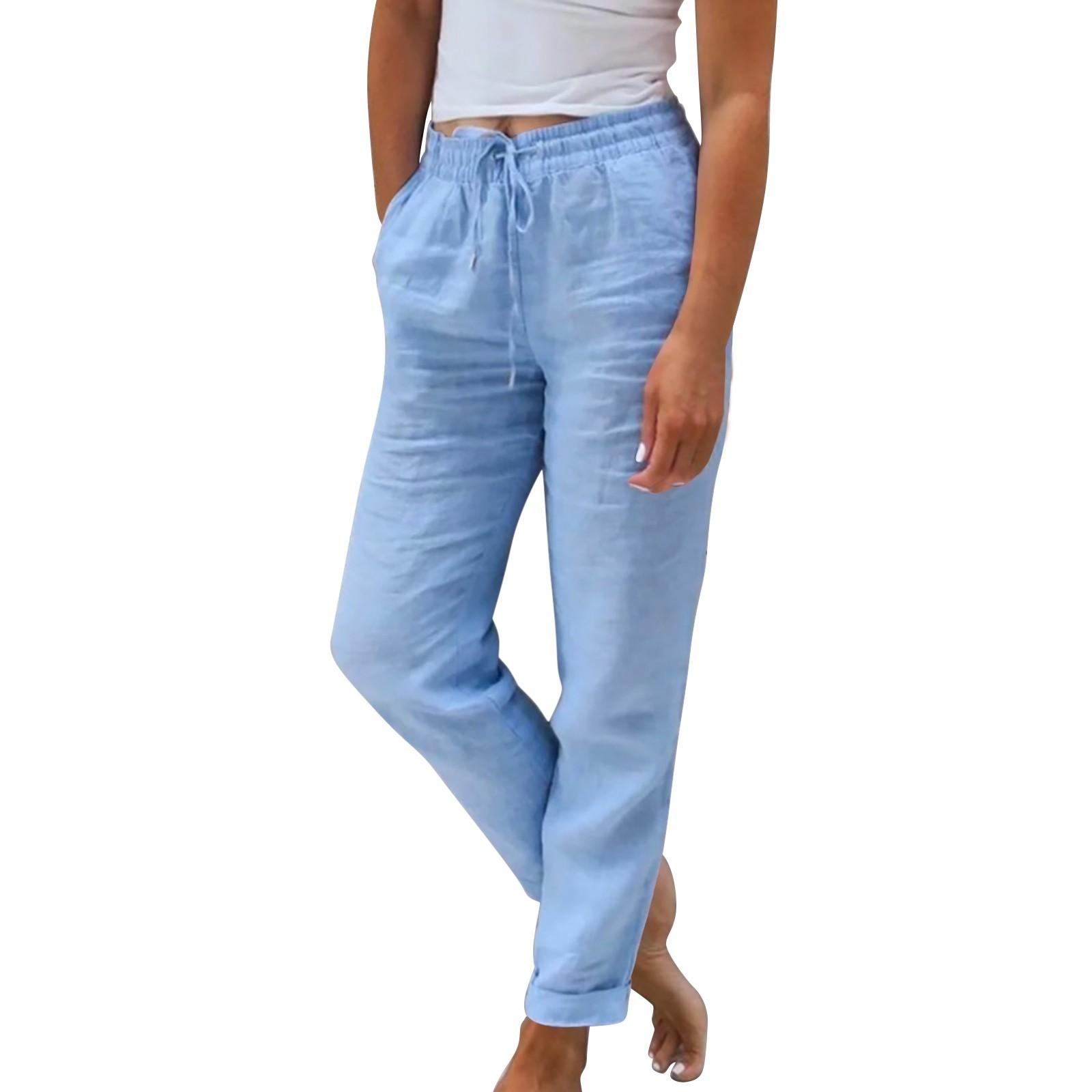 

Жіночі повсякденні, модні, сексуальні, зручні, прохолодні, дихаючі, вільні однотонні штани з дев’ятьма балками на шнурівці XXXL