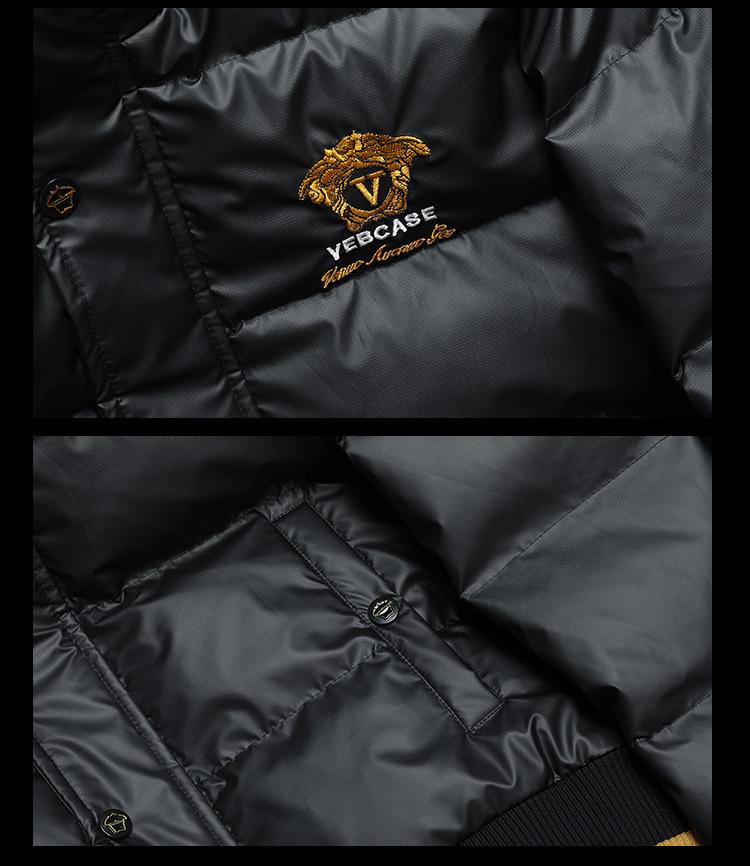 2025 European Winter Embroidered Stand Collar Men's Down Jacket: Casual Fashion for Youth