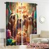 2pcs   2D FLAT PRINTING Curtains (Without Rod) Sloth Celebration Popular Creative Curtains 100% Polyester Curtains All Seasons