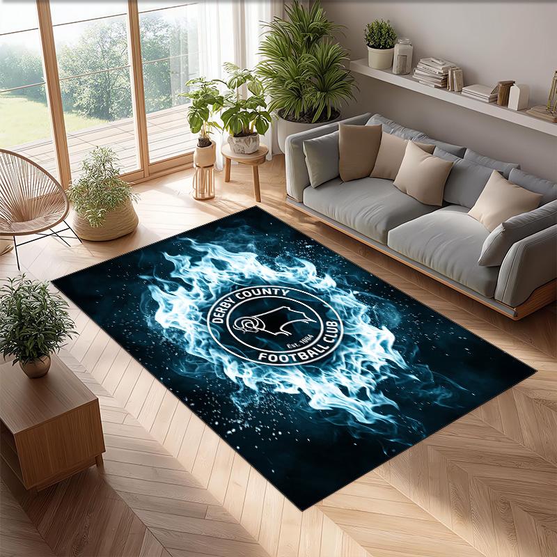 Derby County Football Print Crystal Velvet Rug, Comfortable Water Absorbent Non Slip Indoor Floor Carpet