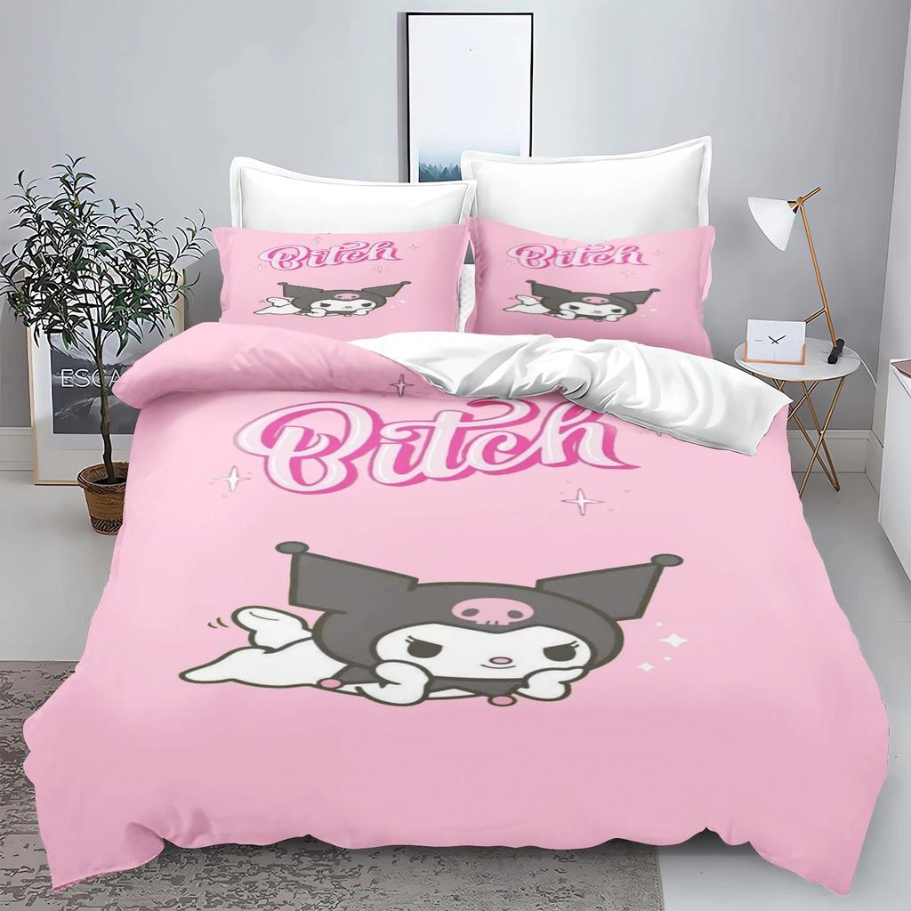 Sanrio Bedding Sets Hello Kitty Kuromi Cinnamoroll Comforter Bed Cover Duvet Cover Pillow Case 2-3 Pieces Sets Kids Adult Size
