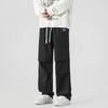 CLOR Pure Cotton Cargo Pants for Men, Spring And Summer Paratrooper Casual Loose-Fit Straight-Leg Trousers, CM02 Black XL