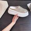 Heightened Sandals Summer New Round Toe Deep Slip Rhinestone Mesh Breathable Versatile Wrapped Head Flip-Flops