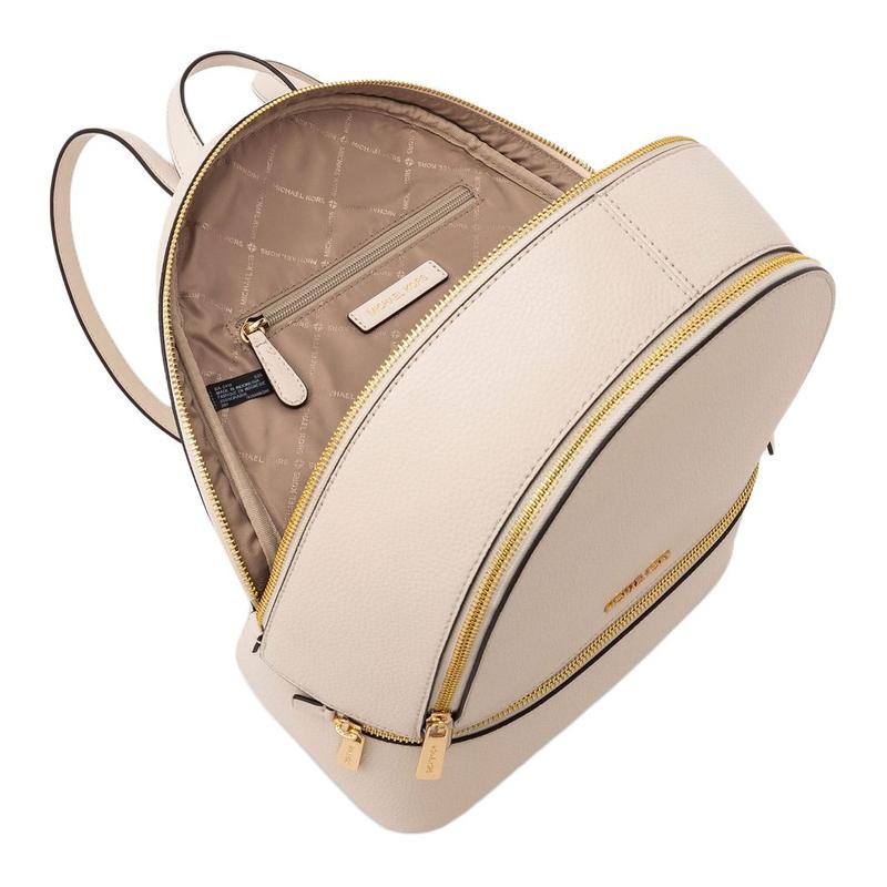 MICHAEL KORS Rhea Zip Classic Simple Design Metal Logo LOGO Large Capacity Cowhide Backpack Medium Women's Light Cream
