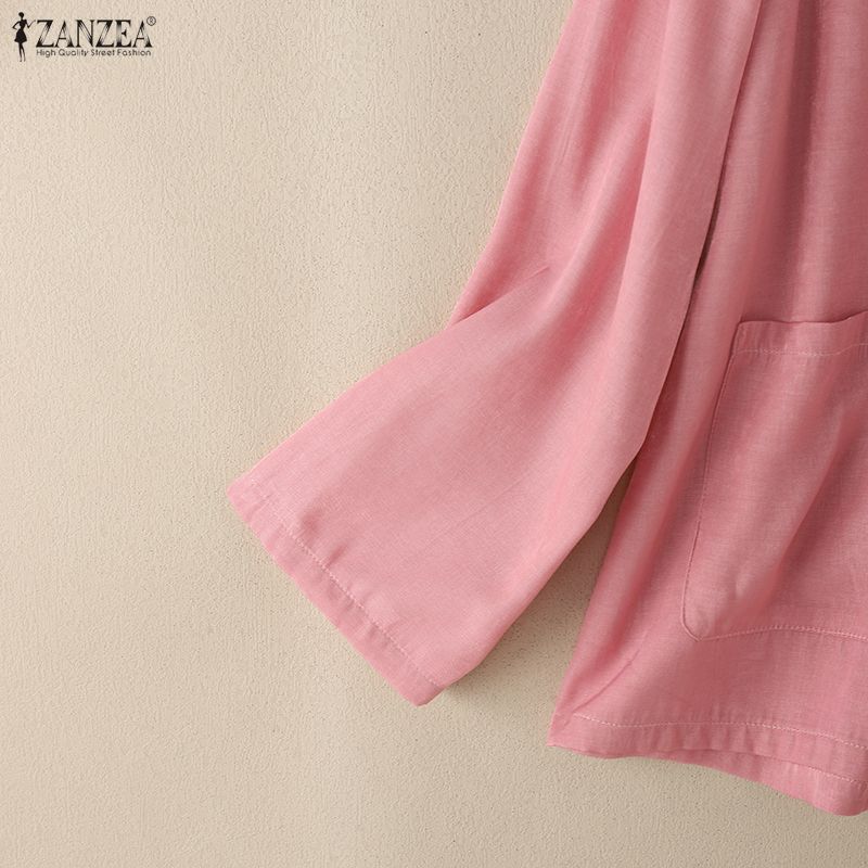 ZANZEA Women Casual Round Neck Solid Color Loose Long Sleeve Blouse