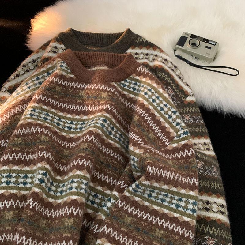 

Мужской рождественский свитер в полоску в корейском стиле - модная куртка высокого класса на осень/зиму 2023 года XL кофейный