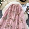 Summer Women Sequined Embroidery Dragonflies Mesh Skirt