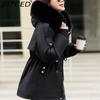 BITCED Fleece-Lined Thickened Down-Filled Cotton Coat for Women - Short Style Autumn/Winter Waist-Defining Design with Large Fur Collar