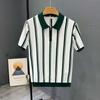 Summer Men's Knitting Stripe Short Sleeve T Shirt Men Casual Button Fashion Fashion Polo Shirt