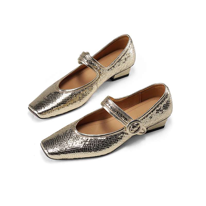 

Krazing Pot Sheep Skin Summer Spring Autumn Low Heels Women Square Toe Mary Janes Shallow Pumps 34 золотой