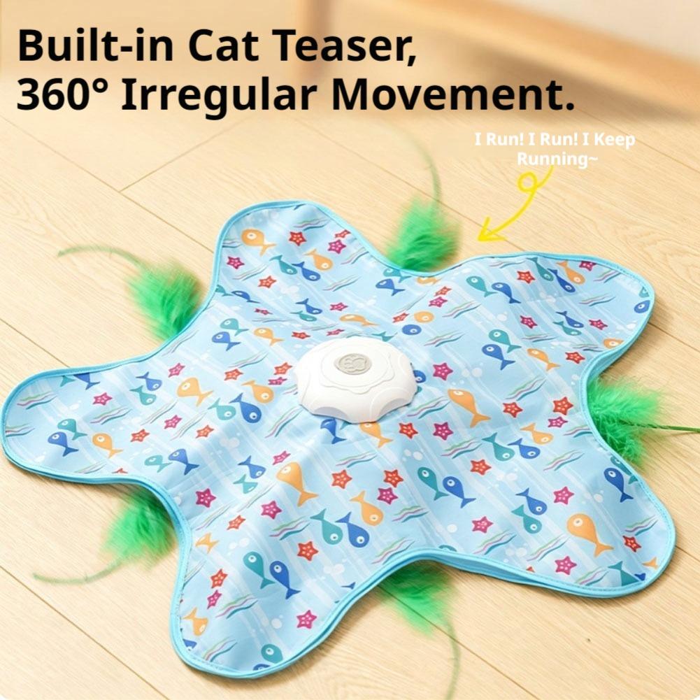 Cat Toy Interactive Hide and Seek Cat Toy with Mouse Squeaky Action Activated Mobile Hidden Feather Cat Relieve Boredom Toy