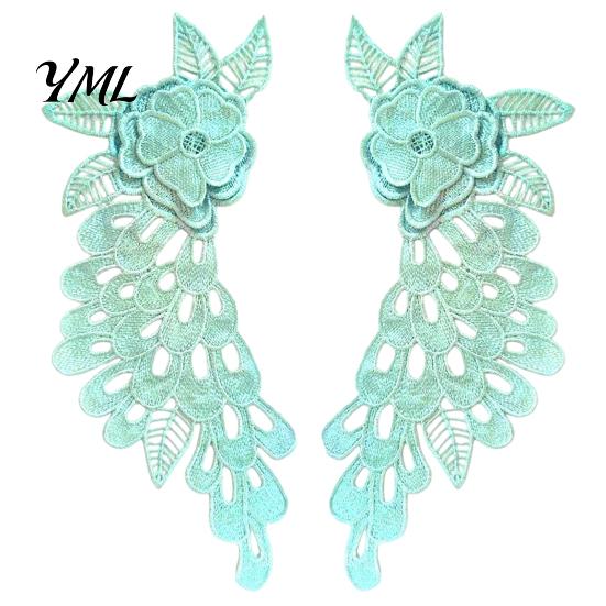 Stage Performance Costume Trim 2Pcs Embroidery Patches for Wedding Dress, Water-soluble Lace Applique, Floral Exquisite Polyester Silk Patch Motif Sew