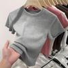 Dopamine Thread Slimming Women's Summer Short Sleeve T-Shirt – Versatile Straight Shoulder Round Neck