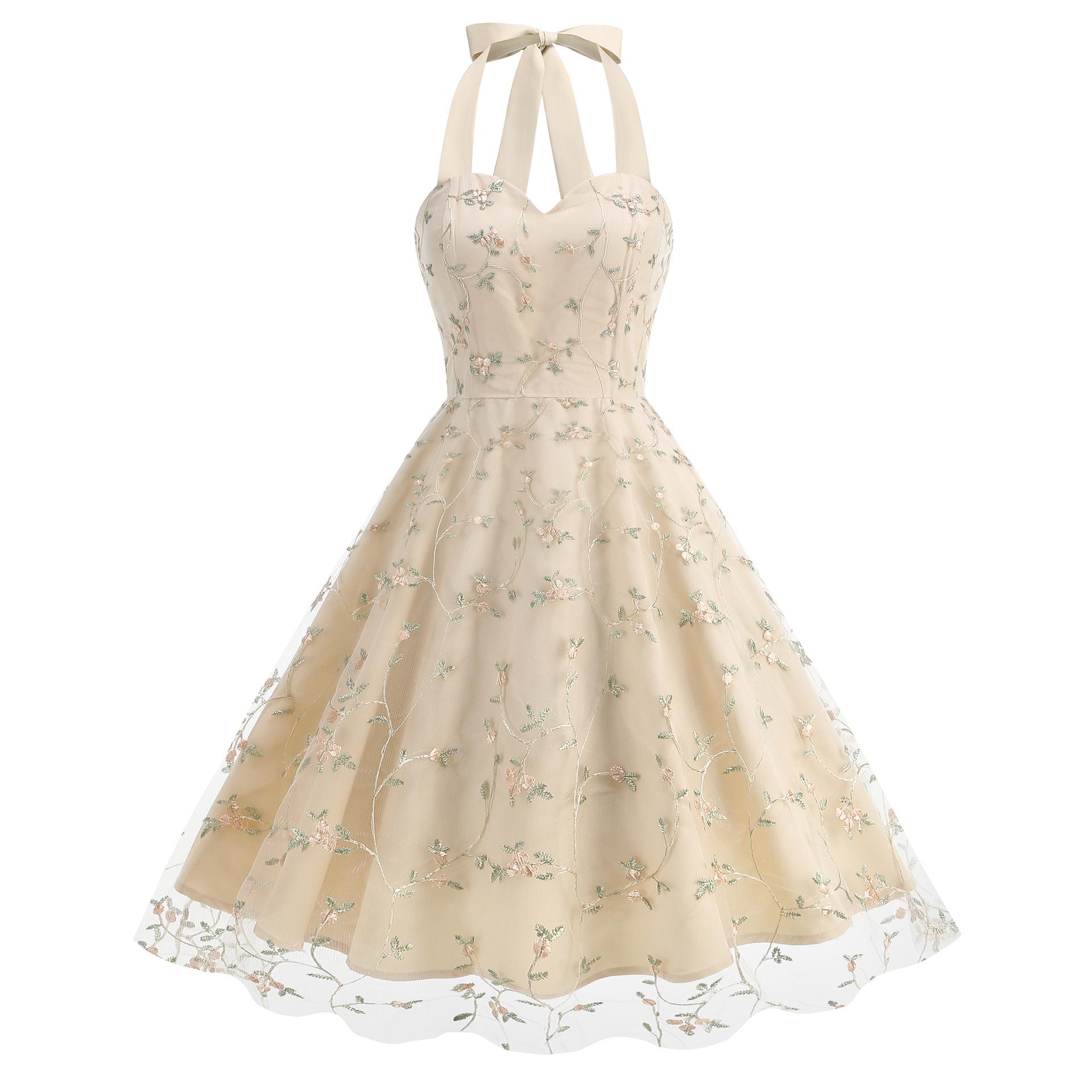 Women s Fashionable Sleeveless Strapless Tulle Embroidered Elegant Dress For Summer L