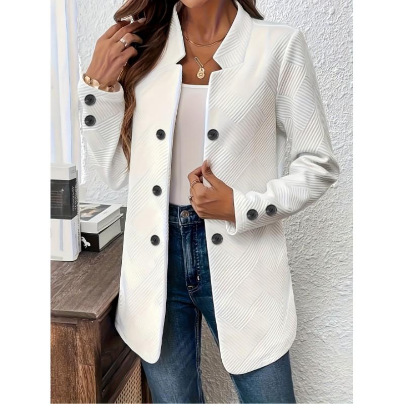 

Women s Autumn and Winter Three Piece Double Button Suit Jacket with Elegant Temperament and Standing Collar Mid Length Top 4XL білий