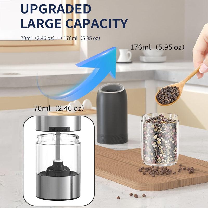 176ml Gravity Electric Salt and Pepper Grinder Set Automatic Shakers Mill Grinder Adjustable Coarseness One Hand Operation