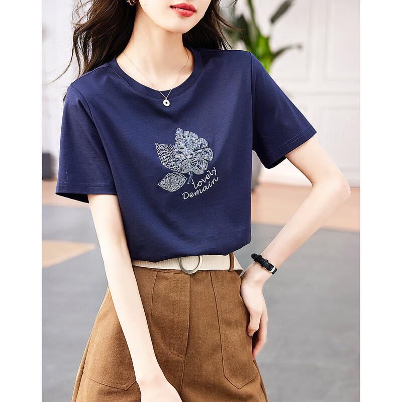 Demana Leaf Sequin Embroidered Women s T-Shirt S