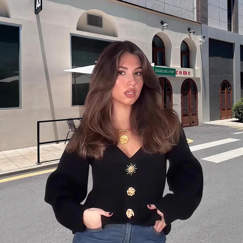

Однотонный вязаный женский кардиган с V-образным вырезом, приталенный, однобортный, женский трикотаж, повседневный, винтажный, модный, с длинным рукавом, женский свитер XL чёрный