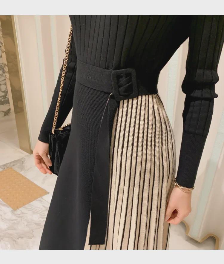 Rochie pulover cu croială cloș, cu talie din dantelă, stil coreean pentru femei, Toamnă/Iarnă 2023