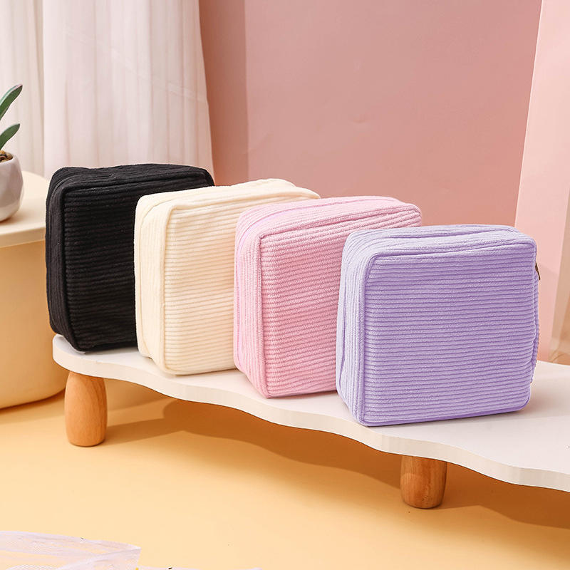 Fashion Makeup Lipstick Sanitary Napkins Case Mini Cosmetic Storage Pouch Women Corduroy Small Ins Travel Organizer Bags